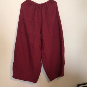 Bodil Maroon Burgundy Berry Quilted Elastic Waist High Waist Wide Leg pants